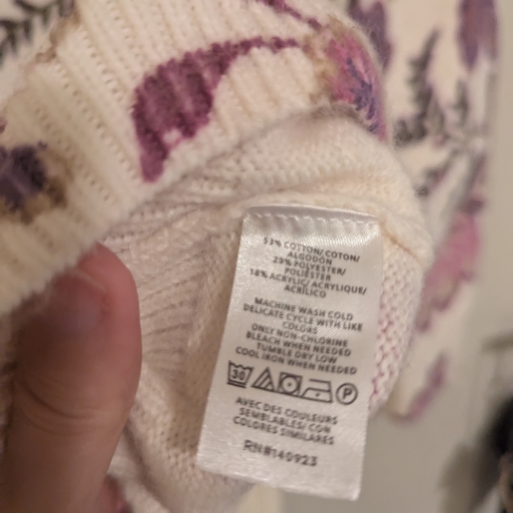 NWT LOFT Women's Floral Sweater - Cream and Purple - Picture 5 of 5